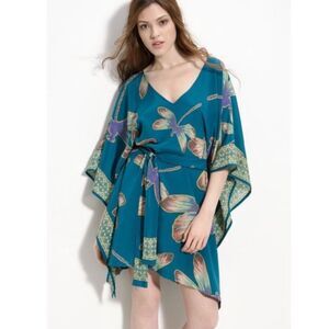 Ramona la Rue Arianne Silk Dragonfly Tunic Kimono Kaftan Dress Medium